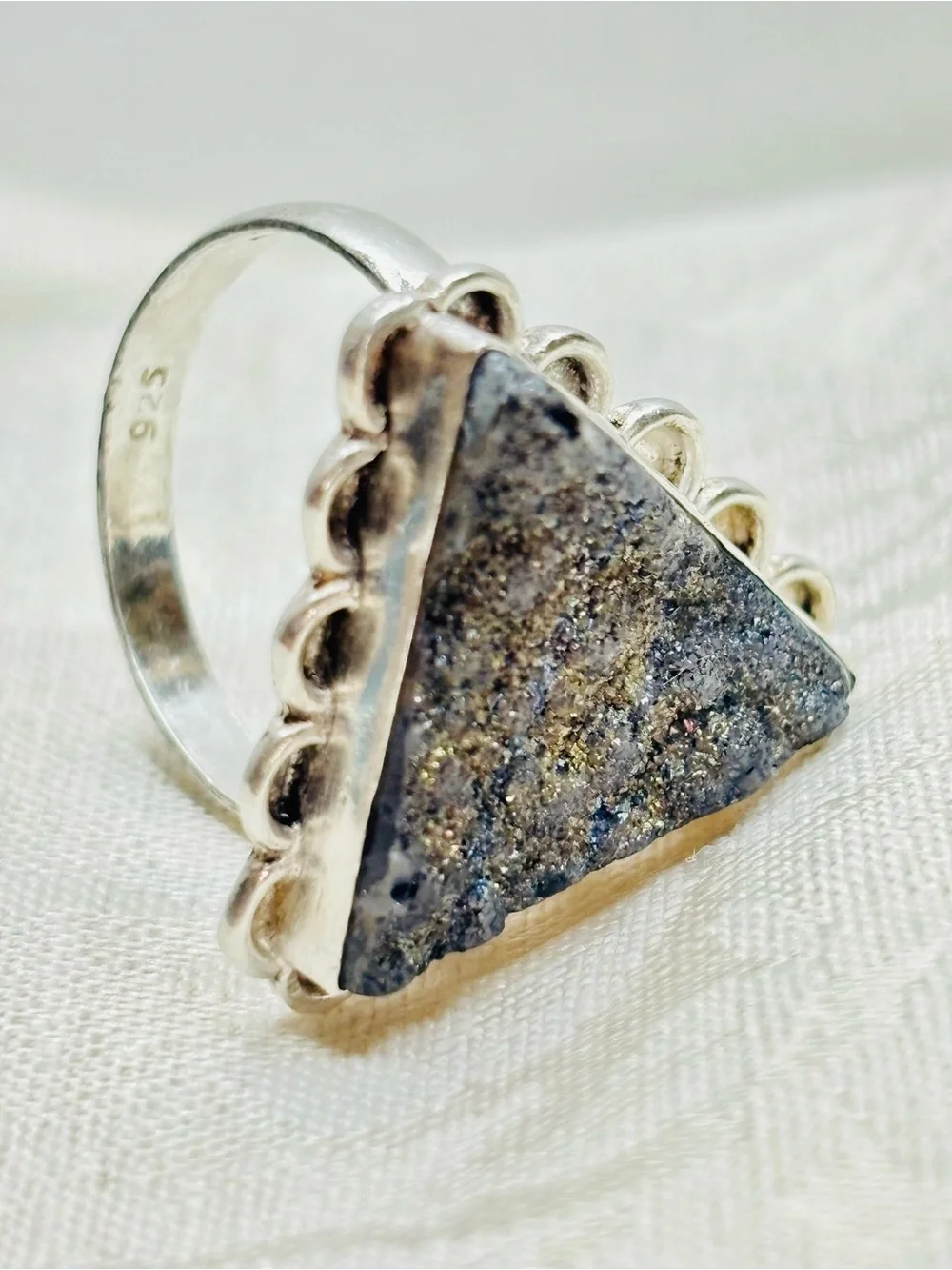 DruzyTriangle Sterling Silver Ring Size 9